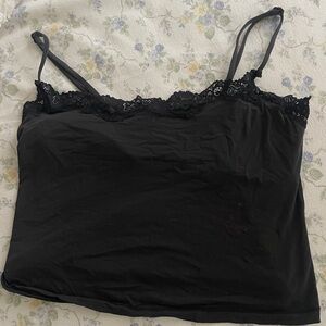 Black Lace Trim Skims Tank Top